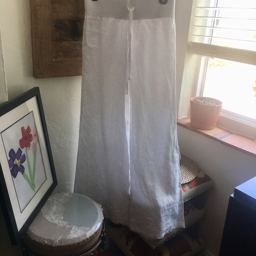 KRISA white wide leg linen pants